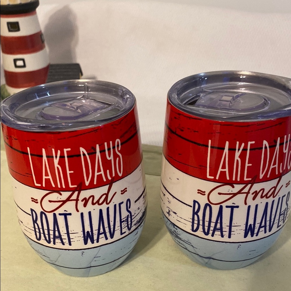 Lake Days and Boat Waves Insulated Tumblers - Red and Blue, price for both.